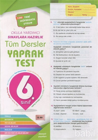 Picture of 6. Sınıf Tüm Dersler Yaprak Test