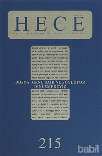 Picture of Hece Aylık Edebiyat Dergisi Sayı: 215 Kasım 2014