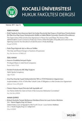 Picture of Kocaeli Üniversitesi Hukuk Fakültesi Dergisi Sayı:16