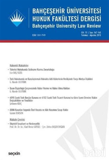 Picture of Bahçeşehir Üniversitesi Hukuk Fakültesi Dergisi Cilt: 13 Sayı: 167 - 168