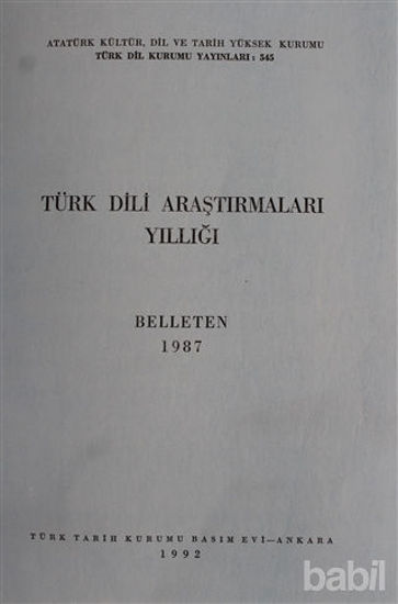 Picture of Türk Dili Araştırmaları Yıllığı - Belleten 1987