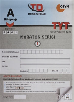 Picture of A Kitapçığı 3401 Maraton Serisi TYT Temel Yeterlilik 1. Deneme Sınavı