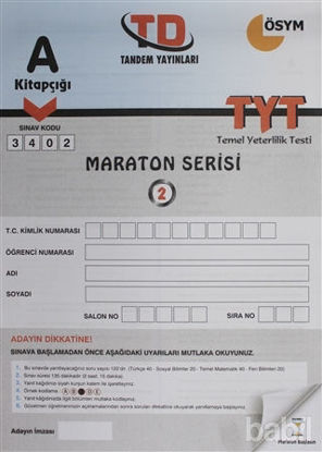 Picture of A Kitapçığı 3402 Maraton Serisi TYT Temel Yeterlilik 2. Deneme Sınavı