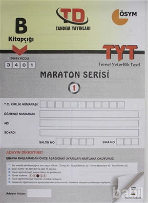 Picture of B Kitapçığı 3401 Maraton Serisi TYT Temel Yeterlilik 1. Deneme Sınavı